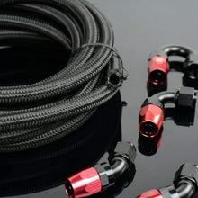 16Ft AN4 Nylon and Stainless Steel Braidied Oil Gas Fuel Hose Fuel Line + 10pcs 4AN Hose Fitting Kit Red and Black