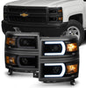 AVENN 2014-2015 Chevy Silverado 1500 LED Light Tube Black Smoked Headlights Headlamps 14 15