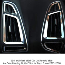 KIMISS 6pcs Stainless Steel Car Dashboard Side Air Conditioning Outlet Trim Cover for Ford Focus 15-18