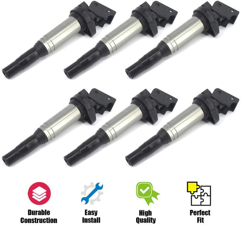 Ignition Coil Pack Set of 6 Replaces 221504470 12137594937 12137562744 12137571643 for BMW 325i 328i 330i 335i 525i 528i 530i 550i 650i X3 X5 X6 M3 M5 M6 Mini Cooper and More