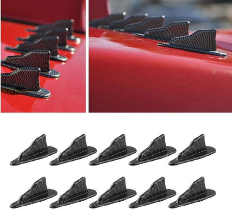 Alpha Racing 10pcs/Set Diffuser Shark Fin Kit for Spoiler Roof Wing Air Vortex Generator Carbon Fiber Pattern