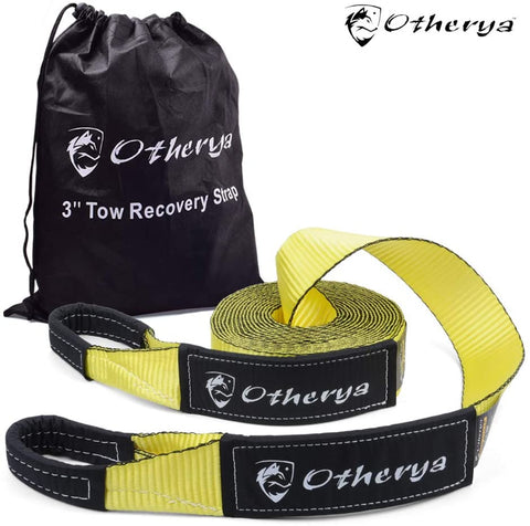 Tow Recovery Strap 3'' x 20' - Recover Your Vehicle Stuck in Mud/Snow - Heavy Duty Winch Snatch Strap - Protective Loops, Water-Resistant - Off Road Truck Accessory - Bonus Storage Bag