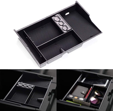 Center Console Organizer Tray Fit for 2007-2019 2020 Toyota Tundra / 2008-2020 Toyota Sequoia Black Insert ABS Materials Armrest Box Secondary Storage
