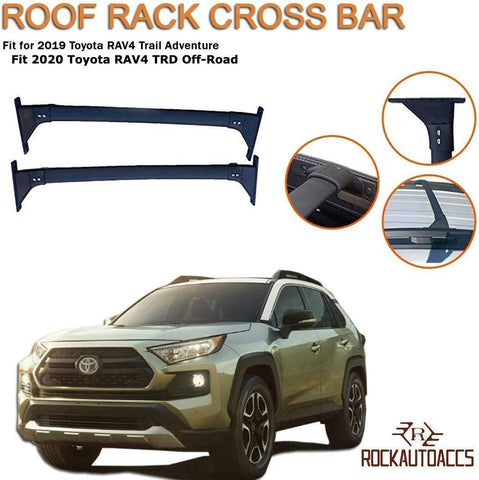 Roof Rack Crossbars Side Rail Cross Bar Fits 2019 2020 Toyota RAV4 Adventure TRD Off-Road | Black Premium Aluminum Brackets and Enhanced Bars for Cargo Box Luggage Rack