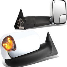 Pair Chrome Power Heated Smoked LED Turn Signal Side Towing Mirror Replacement for Dodge Ram BR/BE 98-02 (Amber)