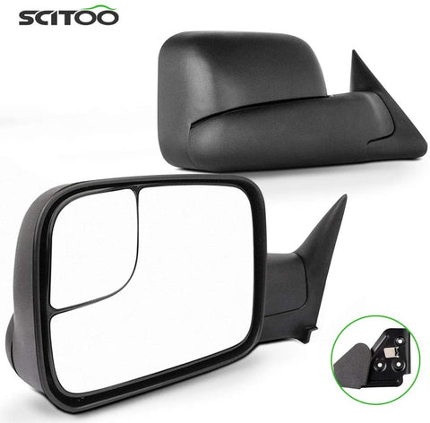 SCITOO Towing Mirrors Pair Set Manual Black Side View Mirrors fit 94-01 for Dodge for Ram 1500 94-02 for Ram 2500 3500 Manual Control Feature w/Support Brackets