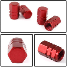 iJDMTOY (4) Tuner Racing Style Red Aluminum Tire Valve Caps (Hexagon Shape)