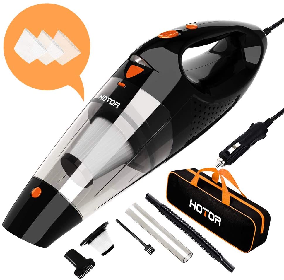 Car Vacuum, HOTOR Corded Car Vacuum Cleaner High Power for Quick Car Cleaning, DC 12V Portable Auto Vacuum Cleaner for Car Use Only - Orange (Orange)