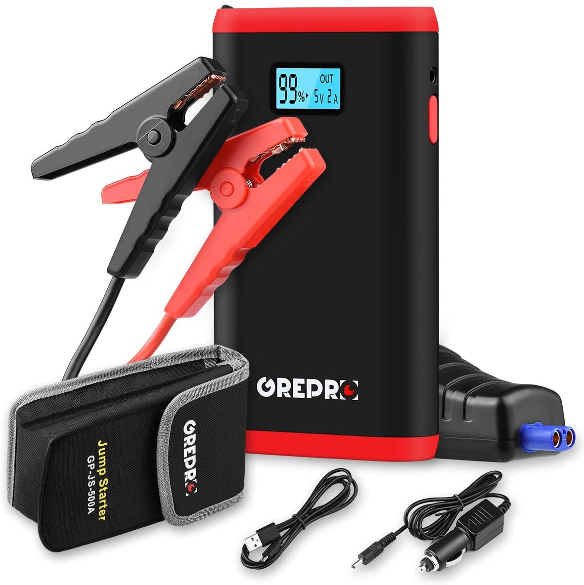 Jump Starter (Up to 4.5L Gas,2.5L Diesel Engines) Car Battery Jump Starter and Auto Battery Booster for 12V Vehicle and Emergency Jump Start Battery Pack with USB Port and LED Flashlight - Red