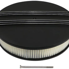 Assault Racing Products A6801-4PBK 14 x 3 Round Partial Polished Finned Top Black Aluminum Air Cleaner Assembly Retro