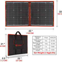 DOKIO 80w Portable Folding Solar Panel Kit Lightweight(4.6lb,22x21inch) Monocrystalline(HIGH Efficiency) with Regulator (2 USB Output) to Charge 12v Batteries (Vented AGM Gel) RV Camper Boat Pump