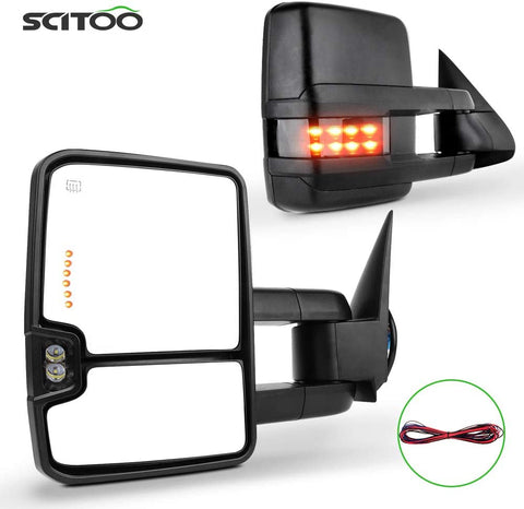 SCITOO Black Power Heated LED Signal Lights Side View Mirrors Fit 99-02 for Chevy/for GMC Silverado/Sierra Towing Mirrors Pair Set