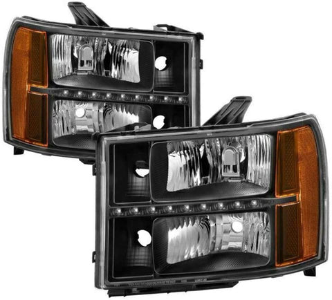 Spyder Auto GMC Sierra 07-13 Headlights with Daytime LED Running Light - Black 9037429