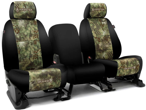 Rear SEAT: ShearComfort Custom Kryptek Neo-Supreme Seat Covers for Toyota Corolla (2020-2020) in Black w/Kryptek Neo-Supreme Highlander for 40/60 Split Back Solid Bottom w/Pullout Arm and 3 Adj.