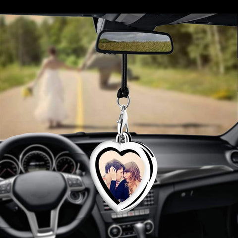 Libloop Car Auto Rearview Mirror Hanging Ornament Beautiful Photo Frame Locket Photo Frame Metal for Car Mirror (Heart Shaped)