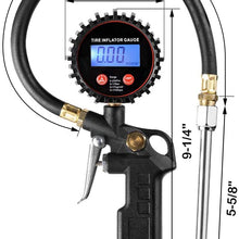 CZC AUTO Digital Tire Inflator Pressure Gauge, LED Display Tyre Deflator Gage with Dual Head Chuck Rubber Hose MNPT Fitting, Compatible with Air Pump Compressor for Truck Bus RV Car Motorcycle Bike