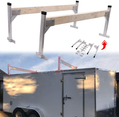 HEKA Aluminum Adjustable Roof Ladder Rack Bracket Kit Fit for Open or Enclosed Trailers Cargo
