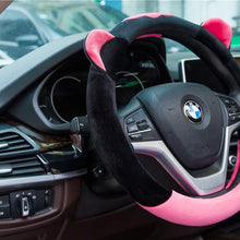 ChuLian Cute Winter Warm Plush Auto Car Steering Wheel Cover for Women Girls, Universal 15 Inch Car Accessories, Rose Red