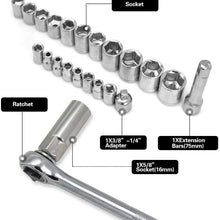 YUFANYA 32 Pcs SAE Car Repair Tool Box Kit Auto Mechanics Tool Set 3/8 , 1/4Inch Socket Ratchet Wrench Extension Bars Socket Adapter With Storage Box Automotive Maintenance and Repair Tool Kit