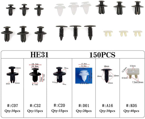 ECCPP Car Clips Pushtype Retainer Clips Kit with 6Sizes Panel Trim Fasteners Rivet Kits Fit for GM Toyota Honda Ford Chrysler,150Pcs