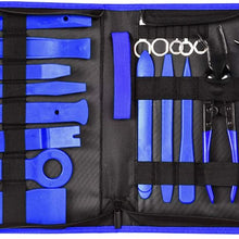 MICTUNING 19Pcs Auto Audio Trim Removal Tool Set & Clip Plier Upholstery Fastener Remover Nylon Dash Door Panel Stereo Tool Kits (Blue)