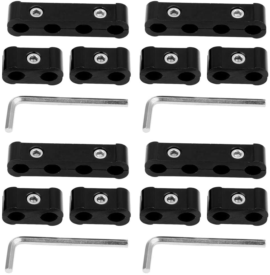 12Pcs Aluminum Alloy Braided Engine Spark Plug Wire Hose Separator Clamp Fitting Kit for 8mm 9mm 10mm(Black) (Black)