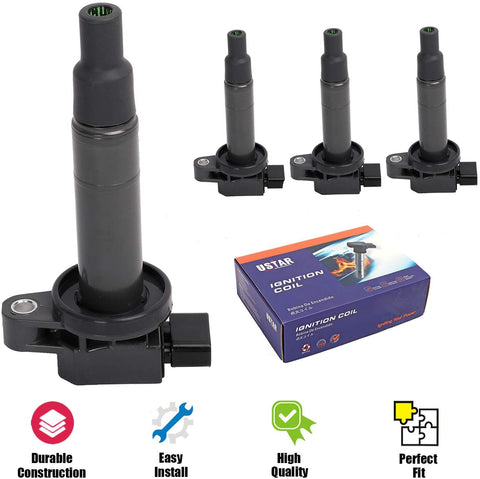 USTAR Ignition Coils 4 Pack for Toyota Echo Prius Prius C Yaris Scion XA XB Engine L4 1.5 Replaces 90919-02240