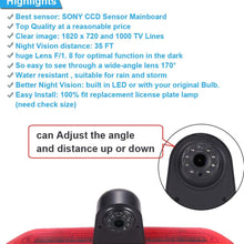 HD IP68 1280pixels Third Roof Top Mount Brake Lamp Reverse Rear View Backup Camera Angle and Distance Adjustable IR Night Vision for F o r d Transit 3 Van Transporter 2014-2015 (NO.7882)