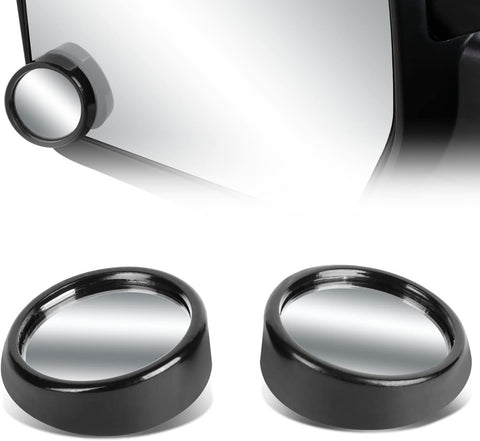 Universal Pair of 2 inches Diameter Circle Designed Back Rear View Convex Lens Blind Spot Mirror + Black Bezel