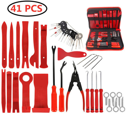 Trim Removal Tool 41Pcs Car Panel Door Audio Removal Tool Kit, Auto Clip Pliers Fastener Remover Pry Tool Set with Storage Bag (Red)