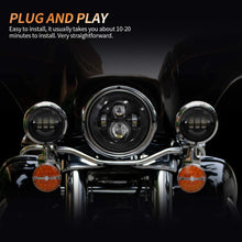 7 Inch Round LED Headlight Bulb kit With 4.5 Inch Passing Lamps Fog Lights Mounting Ring For Street Glide Ultra Classic Road King Electra Glide Heritage Softail Slim Deluxe Fatboy Tri CVO Black