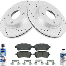 Detroit Axle - 258mm Pair (2) Front Drilled and Slotted Disc Brake Kit Rotors w/Ceramic Pads w/Hardware & Brake Kit Cleaner & Fluid for 2011 2012 2013 2014 2015-2019 Ford Fiesta NO ST