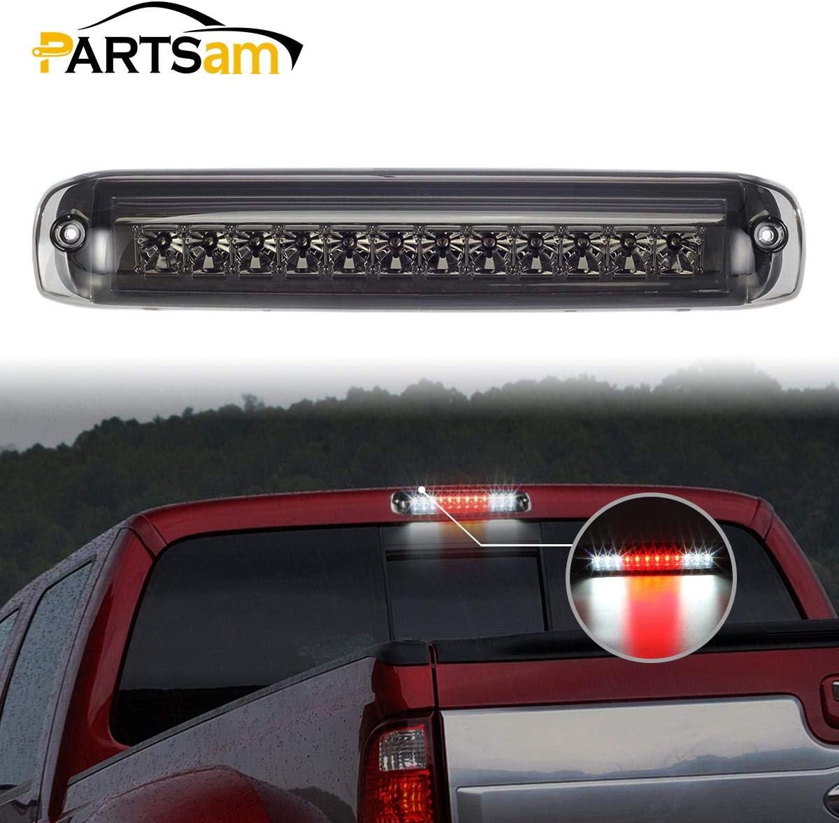 Partsam High Mount Stop Light 3rd Third Brake Light for 1999-2006 Silverado Sierra 1500 2500 HD 3500 Chrome Housing Smoke Lens Center Mount Rear Top Cab Roof Cargo Lights Lamps (1 Plug)