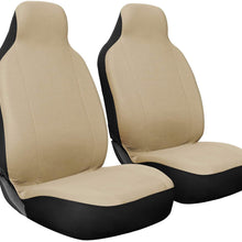 OxGord Car Seat Cover - Poly Cloth Beige with Front Low Bucket Seat - Universal Fit for Cars, Trucks, SUVs, Vans - 2 pc Set
