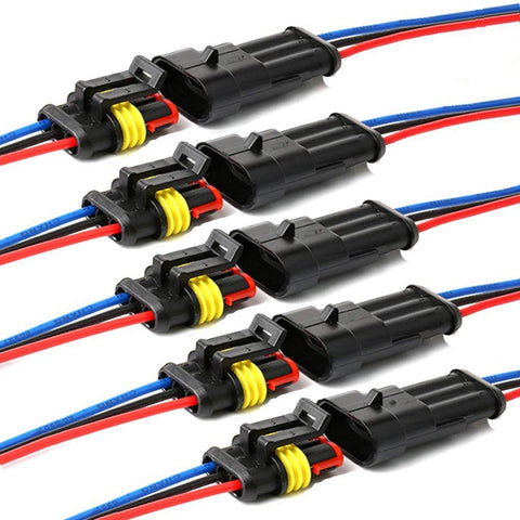 YETOR Way Car Waterproof Electrical Connector,16 AWG 2 pin Plug Auto Electrical Wire Connectors for Car, Truck, Boat, and Other Wire Connections.(5 Pack)