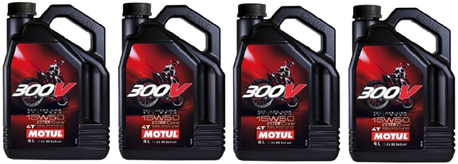 Motul 104129 Set of 4 300V Road Racing 15W-50 Motor Oil 1-Gallon Bottles