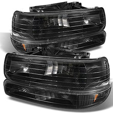 4 Pieces Combo For 99-02 Sivlerado 2000-2006 Suburban Tahoe Black Headlights Front Lamps + Bumper Signal Lights Pair