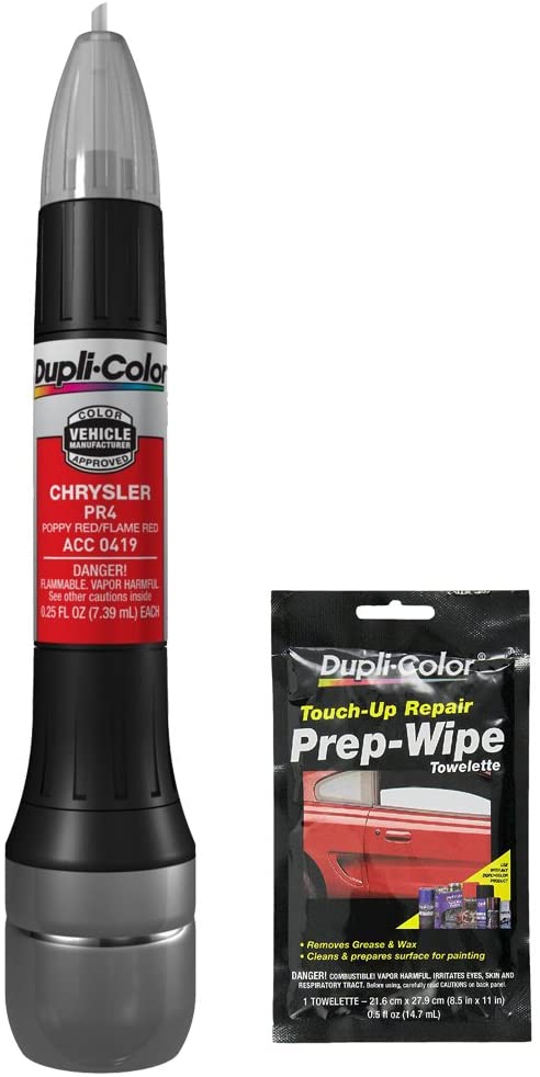 Dupli-Color ACC0419 Flame Red Exact-Match Scratch Fix All-in-1 Touch-Up Paint for Chrysler Vehicles (PR4) Bundle with Prep Wipe Towelette (2 Items)