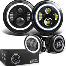 Spead Vmall 7 Inch 60W Black LED Headlights with White DRL/Amber Turn Signal + 4 inch LED Fog Lights with White DRL Halo Ring for Jeep Wrangler 07-2017 JK LJ Tj Lj JKU Unlimited