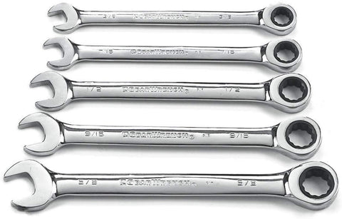 GearWrench 5 Pc. 12 Point Ratcheting Combination SAE Wrench Set - 93005, Silver