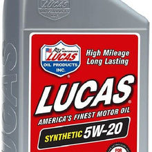 Lucas Oil 10082-PK6 Synthetic 5W-20 High Performance Motor Oil - 1 Quart Bottle (Pack Of 6)