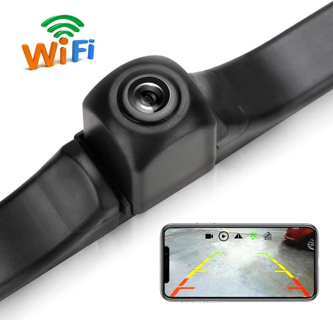 WiFi License Plate Backup Camera, 720P HD Car Rear View Reverse Camera Work with Most Smart Devices, IP68 Waterproof, IOS13 OR Above NOT Compatible