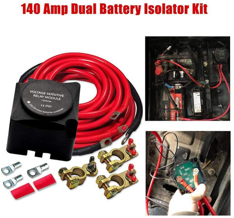 12V 140A Dual Battery Isolator Auxiliary Isolation Kit Voltage Sensitive Relay and Wiring Cable Kit for Auto, Boat, RV