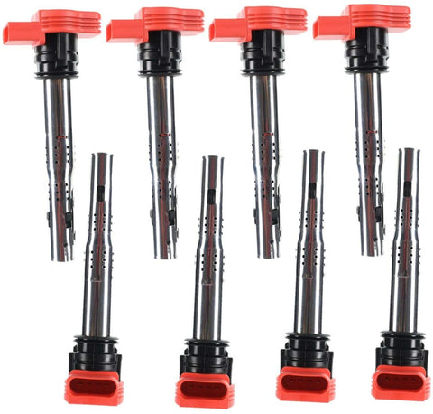 Set of 8 Ignition Coils Pack for Audi A8 Quattro 2007-2012 A6 Quattro Q7 R8 S5 S6 S8 Volkswagen Touareg with Red Coil