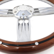 14" Inch Polished & Wood Steering Wheel Chevy Bowtie Horn, 6 Hole C10 Camaro"