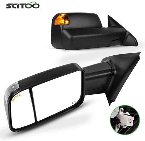SCITOO Compatible fit for Dodge Towing Mirrors Black Rear View Mirrors 2002-2008 for Ram 1500 2003-2009 for Ram 1500 2500 3500 Arrow Turn Signal Side Marker Light Power Control Heated Features