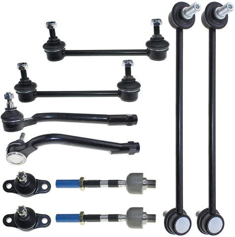 DLZ 10 Pcs Suspension Kit-2 Front Lower Ball Joint 2 Inner 2 Outer Tie Rod End 2 Front 2 Rear Sway Bar Compatible with 2007-2008 Elantra