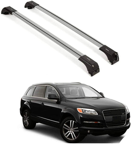 OMAC Silver Aluminum Roof Top Wing Bar Cross Bars Cargo Rack - Luggage, Ski, Kayak Carrier | 165 LBS / 75 KG Load Capacity - Set 2 Pcs | Fits Audi Q7 (4L) 2007-2015