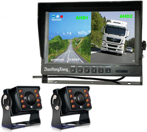 Car Backup Cameras System Build-in DVR Dash Cam,2 x HD 1080P 4Pin Front Rear View Camera ip69 IR Night Vision + 9