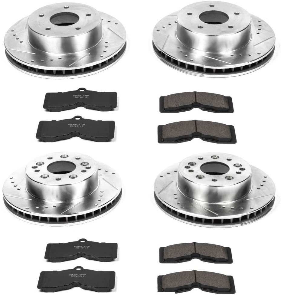 Power Stop K2597 Front & Rear Brake Kit with Drilled/Slotted Brake Rotors and Z23 Evolution Ceramic Brake Pads